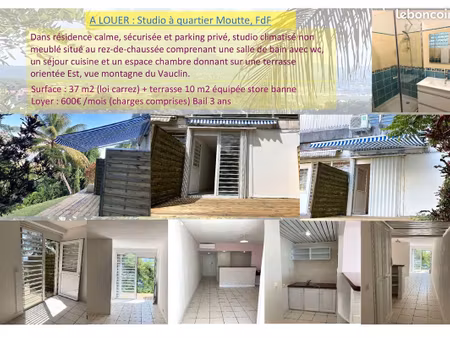 studio climatisée 37 m2, terrasse 10 m2, parking privé quartier moutte fdf