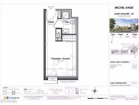 studio 1 pièce 18 m²