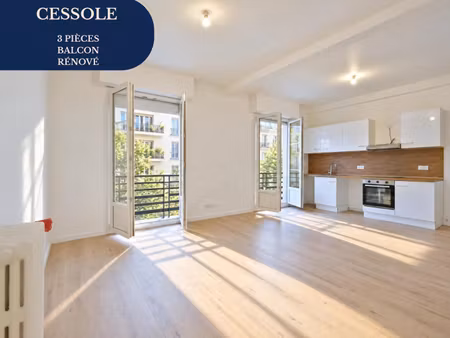 3 pièces 60 m² - rénové balcon filant - cessole