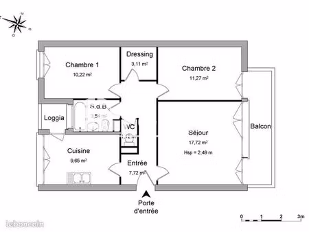 appartement 3 pièces 64 m²