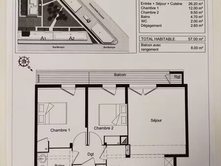 appartement 3 pièces 57 m²