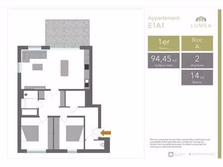 appartement deux chambres avec balcon