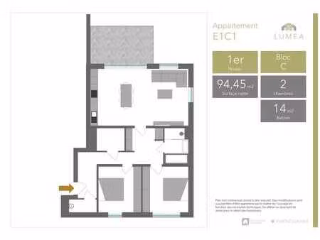 appartement deux chambres avec balcon