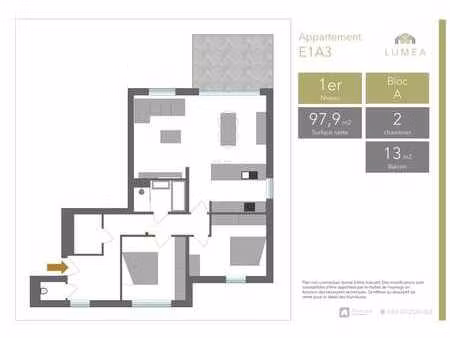 appartement deux chambres avec balcon