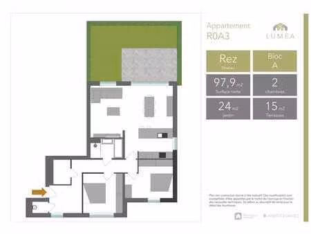 appartement deux chambres avec jardin