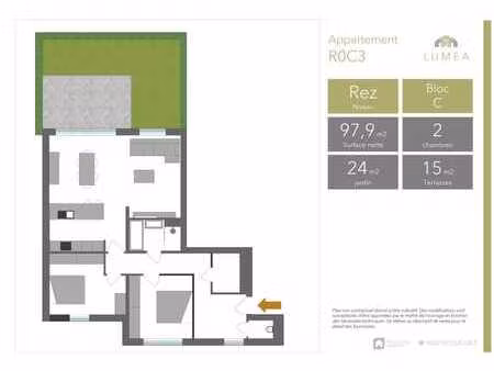 appartement deux chambres avec jardin