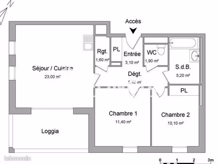 appartement 3 pièces 61 m²