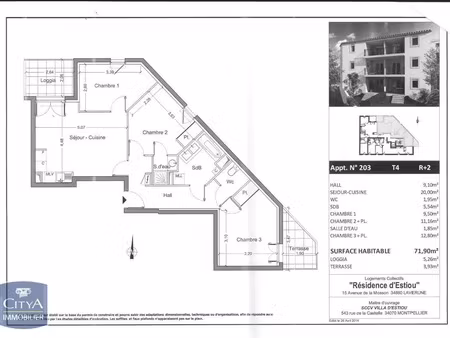 appartement à louer 4 pièces 71.03 m² - lavérune (34) - 922€