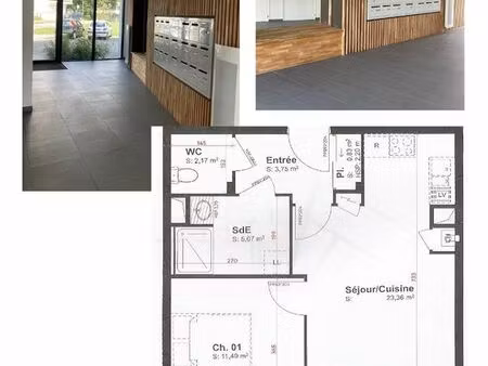 2 pièces 47m², balcon, cave et parking