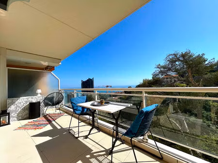 beausoleil - location meublé longue durée - 3 pièces rénové, 62m2 - terrasse vue mer - par