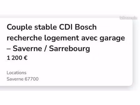 couple cdi bosch recherche logement avec garage – strasbourg / haguenau