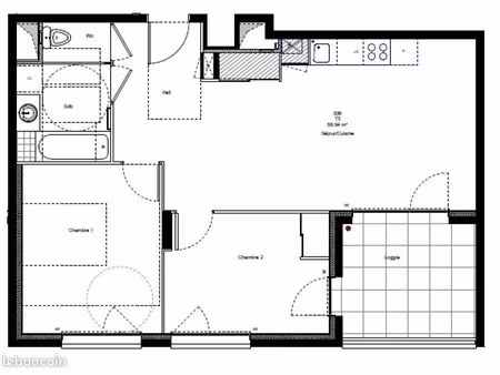 appartement 3 pièces 58 m²
