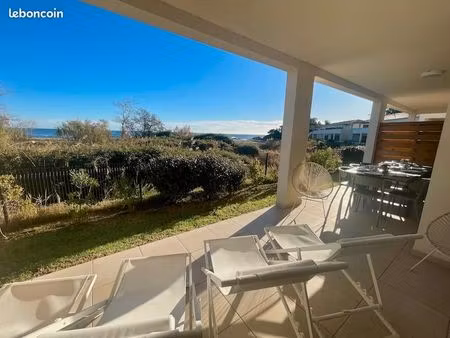 appartement 76m2 vue mer - 1er rideau, terrasse, rdc acces pmr - residence avec piscine