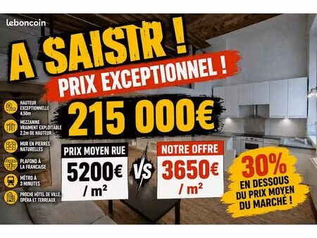 a saisir exceptionnel 30% sous le prix moyen secteur appartement de canut, croix rousse 1e
