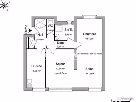 appartement 3 pièces 54 m²