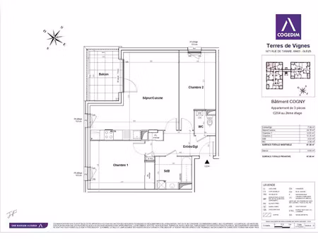 location appartement 3 pièces 61 m² à gleizé (69400), 755 €