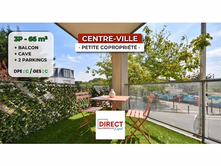 centre-ville - 3p de 66m2 + balcon + cave + 2 parkings