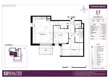 appartement 3 pièces 65 m²