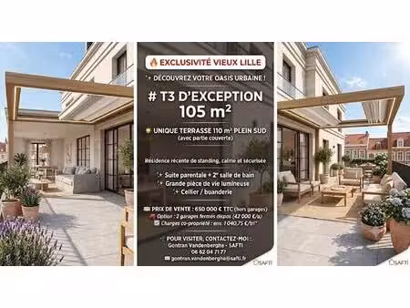 vieux lille - appartement t3 avec terrasse exceptionnelle
