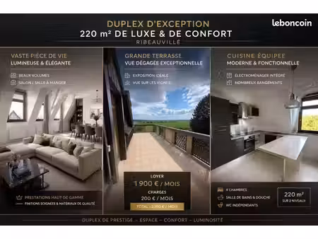 duplex de prestige – 220 m² – 4 chambres – grande terrasse – ribeauvillé