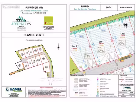 terrain 341 m2 viabilisé -plurien