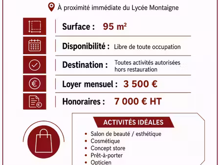 à louer local commercial 95 m2 rue sainte-catherine