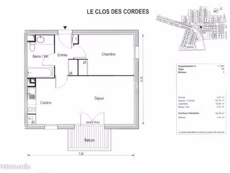 appartement 2 pièces 44 m²