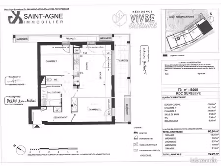 appartement 3 pièces 60 m²
