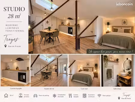 studio 28 m² esprit loft avec parking et climatisation – troyes centre