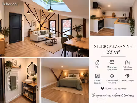 studio 35 m² avec mezzanine, parking & climatisation réversible – troyes centre