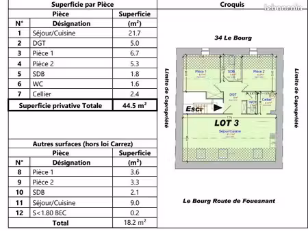 appartement a vendre le bourg de pleuven