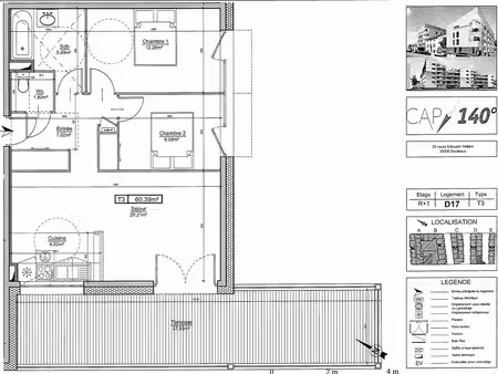 appartement bordeaux 3 pièce(s) 60.37 m2