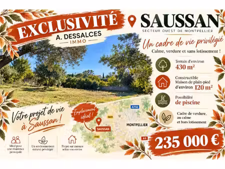 terrain a construire sur la commune de saussan d'environs 430m2