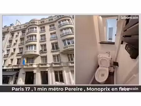 studio meublé paris 17e – 950 tout compris – rue de courcelles - wc & ascenseur - bail civ