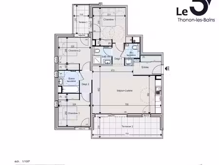 appartement 4 pièces de 85,40m² avec terrasses, cave et parking
