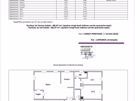 appart port cergy 88 m2 avec balcon  3 chambres  calme et lumineux