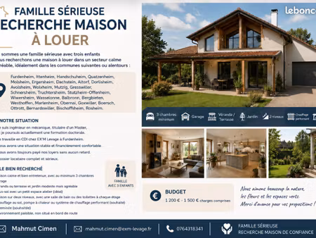 famille sérieuse recherche maison avec jardin et garage