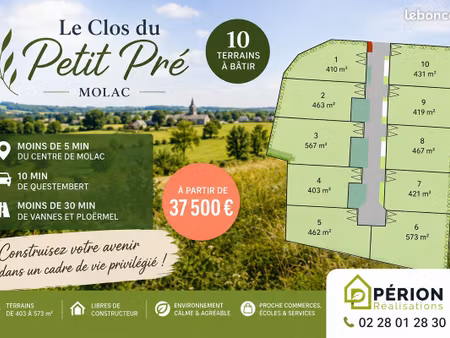 terrains à bâtir à molac – proche questembert – à partir de 37 500