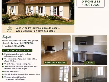 location maison individuelle t4 proche périgueux avec jardin