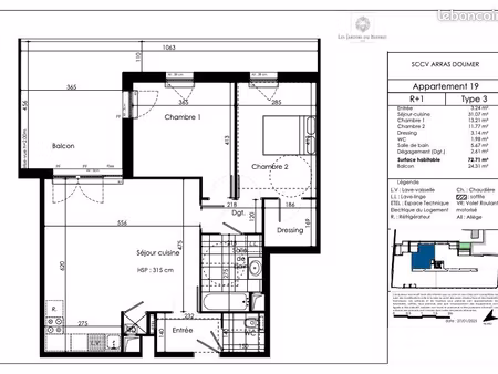 appartement 2 pièces 72 m²
