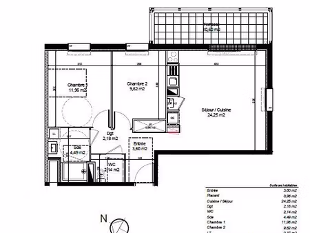 appartement 3 pièces 65 m²