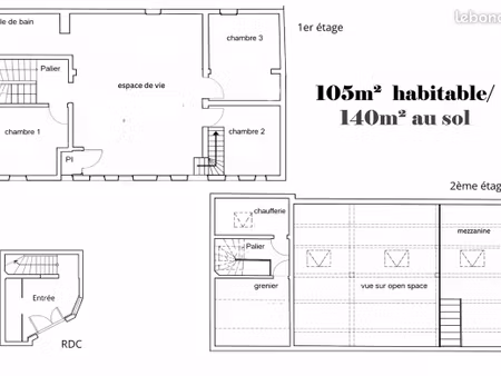 logement indépendant /grand espace plateau à aménager avec mezzanine. cœur de ville luzarc