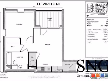appartement 2 pièces 46 m²