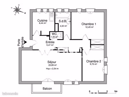 appartement 3 pièces 66 m²