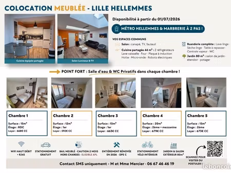 location de chambres meublees pour etudiants ou 1er actif