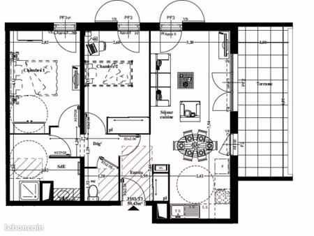 appartement 3 pièces 59 m²