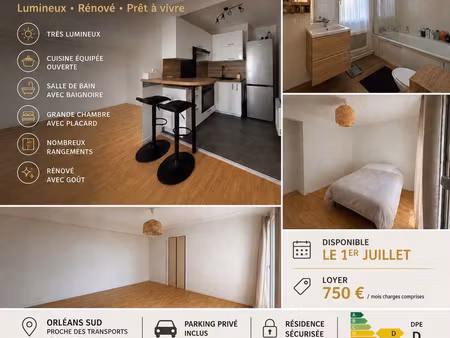 t2 de 40m2 situé à orléans sud limite olivet