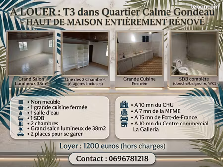 a louer haut de maison - quartier calme gondeau