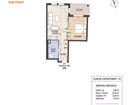 appartement 2 pièces 45 m²