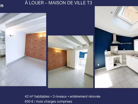 à louer – jolie maison de ville t3 entièrement rénovée – cholet